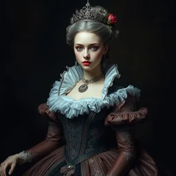 portrait of beautiful marie antoinette by irakli nadar with intricate detailed wearing classical victorian dress in alexander mcqueen style, haunting, elite, elegant, ruan jia, dark, hyper detailed, concept art, by gustav klimt,