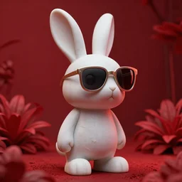 rabbit groot as marble statue, big sunglasses, in red gardens, soft surface texture, very realistic 3 d render, soft red lights, 4 k, high detailed photography result, 5 0 mm lens, rich red colors, smooth gradients, depth of field, cinematic, hyper realism, high detail, octane render, unreal engine, 8 k, vibrant red colors