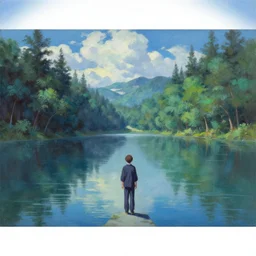 advanced anime painting , a lake that leads into another dimension, oil painting, shikamimi, WLOP, RossDraws