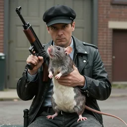 film still of a real life rat ( ( ( ( gangster ) ) ) ) holding an uzi in the new action movie