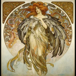 a beautifull intricate painting of a beatifull woman portrait, wearing a feathered cloak surrounded by ornate tendrils, flying silk, internse colors, hyper detailed, artstation, concept art, by peter mohrbacher, by wlop, by ruan jia, by alphonse mucha