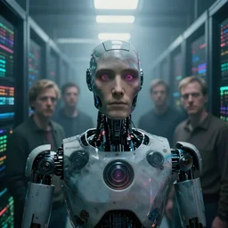 extremely detailed cinematic movie still 3 0 7 7 foggy closeup portrait shot of a robot in an endless data centre by denis villeneuve, wayne barlowe, simon birch, marc simonetti, philippe druillet, beeple, bright volumetric sunlight from small windows, rich moody colors