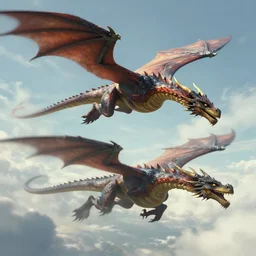 a large dragon flying through the sky next to another dragon, concept art by jakub rozalski, featured on polycount, fantasy art, artstation hd, artstation hq, concept art