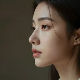 young woman face profile with horse nose
