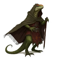 medieval cloak wearing anthro lizard, dnd illustration by enki bilal and dan mumford, character concept trending on artstation