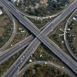 aerial view of highway interchanges made of white human bones