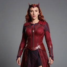 scarlett johansson dressed as the scarlet witch, photographic portrait, studio lighting
