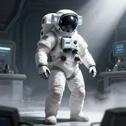 a beautiful artwork illustration, concept art sketch of a futuristic astronaut in a white futuristic cybernetic suit in a dim laboratory, volumetric fog, godrays, high contrast, high contrast, high contrast, vibrant colors, vivid colors, high saturation, by Greg Rutkowski and Jesper Ejsing and Raymond Swanland and alena aenami, featured on artstation, wide angle, vertical orientation