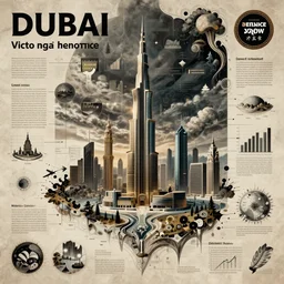 dubai poster map, poster art by victo ngai, behance contest winner, environmental art, lovecraftian, intricate, infographic, marginalia, unreal engine, epic