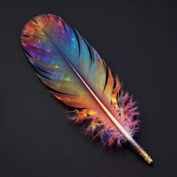 realistic photo of colorful one big feather, high colored texture, dark smooth background, very sharp focus, 3 d octane render, in the style of greg rutswoski, very hyper realistic, highly detailed, fantasy art station