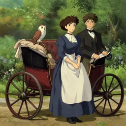 victorian britain 1 8 3 5, florence nightingale travelling in a carriage with her pet owl in the pocket of her apron gapmoe yandere grimdark, trending on pixiv fanbox, painted by greg rutkowski makoto shinkai takashi takeuchi studio ghibli