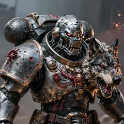 hyper realistic portrait of heroic warhammer 4 0 k beast, android head, cinematic, chaos marine, wolf, horror, nurgle, artstation, cgsociety, full head and shoulders, greg rutkowski, james gurney, mignola, craig mullins, brom redshift, vray, octane
