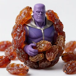 thanos as an raisin with raisin features with the face of thanos, jamming with the californian raisins, realistic, hyperrealistic, ultra realistic, real, real world, highly detailed, very detailed, extremely detailed, intricate details, 8 k resolution, hd quality