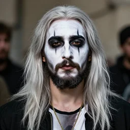long haired palestinian jesus in juggalo face paint. photo