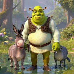 shrek in the army, swamp, donkey sidekick