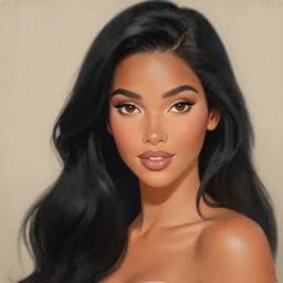 a beautiful woman with long black hair, brown eyes, tanned skin as a disney princess. painting.