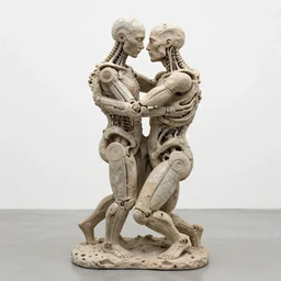 dialysed romance, a hyperreal sculpture by diuq s, showing the complex twisted biomechanical interleaving reality of man and machine