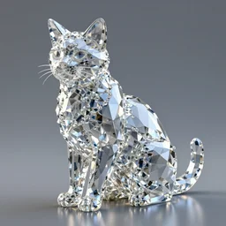 Statue of a Cat made out of clear reflecting crystals, still photography, ray tracing, reflection, 3D Model, Unreal Engine 5, 4k Image