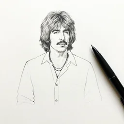 continuous single line contour - drawing of jerry garcia, pen on white paper