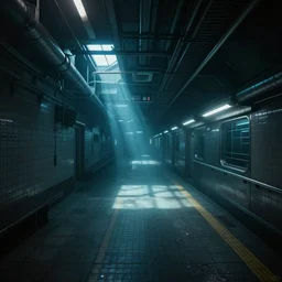 underwater subway station, cyberpunk concept art