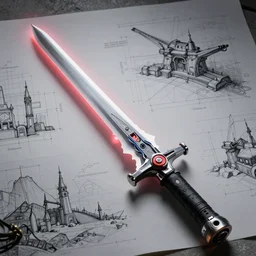 detailed futuristic blueprints for a laser sword, cyberpunk