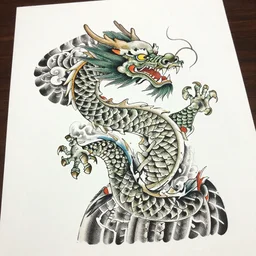 chinese dragon tattoo art on white paper