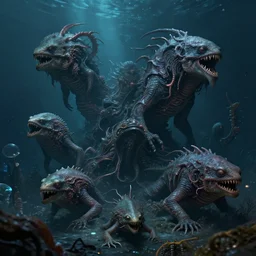 cosmic horror deep sea creatures, contrast, deep focus, turnaround, highly detailed, dramatic lighting, digital painting, artstation, concept art, matte, sharp focus, greg rutkowski, illustration.