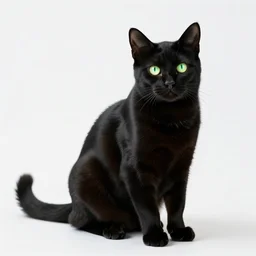 mythical glowing black cat, professional studio photo, full body, isolated on a pure white background, centered, entire subject in frame, sharp focus, soft studio lighting
