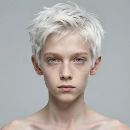 portrait of 1 5 - year - old boy, a tall, slender boy with a pale, pointed face, white - blond hair, cold grey eyes, wearing in shirt hyper realistic face, beautiful eyes, fantasy art, in the style of greg rutkowski, intricate, hyper detailed, smooth