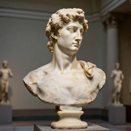 a greek sculpture marble bust of robert de niro, sculpted by michelangelo, in a ancient art museum, epic lighting, art photography