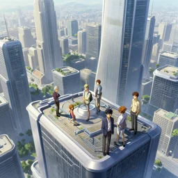 rooftop view of a futuristic city, elegant, highly detailed, digital painting, concept art, smooth, sharp focus, illustration, art by don bluth and michel ocelot and makoto shinkai and tom whalen and atey ghailan and akihiko yoshida