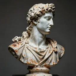 a beautiful sculpture of a greek bust of apollon by jean - baptiste carpeaux and christophe charbonnel, rust and plaster materials