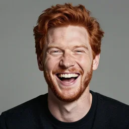 a portrait of a laughing redhead man, by david palumbo
