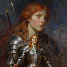 giant female head looms over a female paladin, digital painting, artgerm and greg rutkowski and alphonse mucha