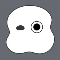 Vector drawing of an white uneven blob with a face and one eye significantly larger than the other