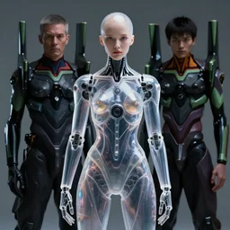 fine art portrait mid shot minimal model cyborg girl by ilm and bill sienkiewicz, emmanuel shiu, zaha hadid, mgxs, evangelion, transparent neo - futuristic plastic armor, studio, mamiya 6 5 mm, iso 4 0 0, f / 5. 6, hyperrealism, studio lighting, studio, high details, dramatic, manga, trending on artstation, cgsociety,
