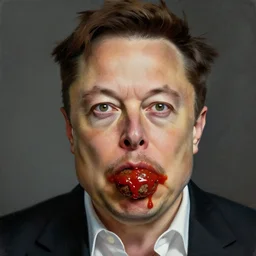 a painting of an outraged elon musk with a mustache covered in tomato sauce and meatballs. by michelangelo. trending on artstation