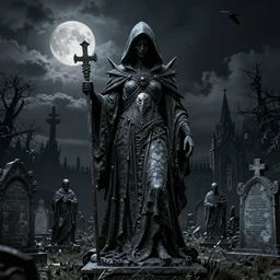 majestic gothic graveyard reaper statue, intricate portrait artwork by carlos schwabe, h. r. giger, tom bagshaw, kilian eng, h. r. giger, very coherent artwork, dreamlike, darkness, noir, moonlit, dramatic, octane render, unreal engine, 8 k, high contrast