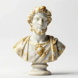 stylized gold onyx ornate statue bust made of marble of saint peter, perfect symmetrical body, perfect symmetrical face, hyper realistic, hyper detailed, by johannen voss, by michelangelo, octane render, blender, 8 k, displayed in pure white studio room