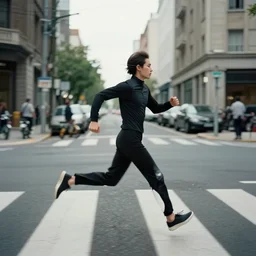 a autonomous psychotelepath running across street