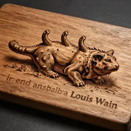 The end of an organism, by Louis Wain engraved on a wooden board, collored