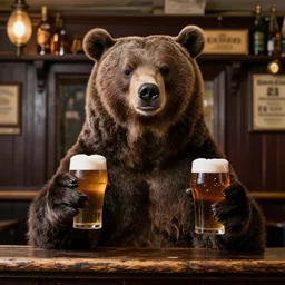 bear holding beers in irish pub