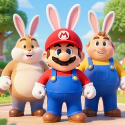 real life big chungus dressed like mario, super mario, big chungus, fat bugs bunny, bunny ears, high resolution photo