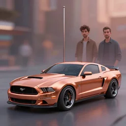 surrealism car similar to dmc, polestar and mustang painted in copper. len blur background bokeh. art by ismail inceoglu, filip hodas, and pixar.