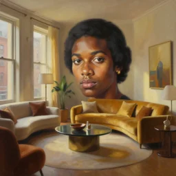 beautiful oil matte portrait painting, new york soho apartment living room inspired by the 7 0 s with modern furniture, wonderful masterpiece highly detailed, beautiful cinematic light deep focus, elegant, digital painting, smooth, sharp focus, golden ratio, dramatic illumination, ultra realistic, 8 k, art by jimmy law and nathan walsh