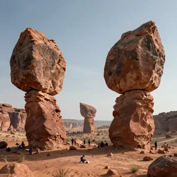 panorama photograph of impossible balancing rocks, unreal 5, DAZ, hyperrealistic, octane render, Regal, Refined, Detailed Digital Art, dynamic lighting, Highly Detailed, Cinematic Lighting, Unreal Engine, 8k, HD