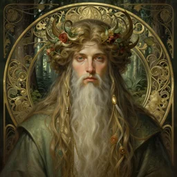 portrait of forest god, intricate, elegant, highly detailed, digital painting, artstation, concept art, smooth, sharp focus, illustration, art by artgerm and greg rutkowski and alphonse mucha and william - adolphe bouguereau