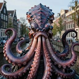 closeup portrait of kraken tentacles in an amsterdam canal, background houses, photograph, natural light, sharp, detailed face, magazine, press, photo, steve mccurry, david lazar, canon, nikon, focus