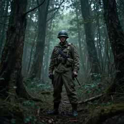 army, world war 2, dystopian, cyberpunk, forest, concept art, cinematic