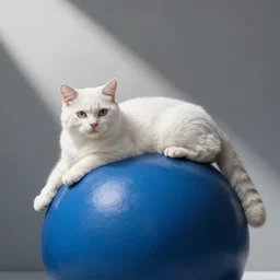 a white cat laying on top of a blue ball, concept art by Ken Sugimori, featured on deviantart, plasticien, quantum wavetracing, official art, made of liquid metal